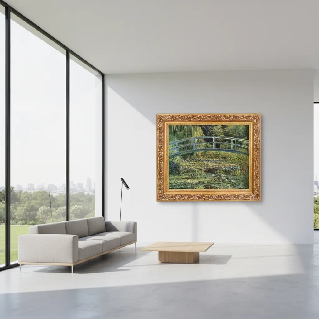 Grace Gold Frame Ornate Wood Frame with Monet Oil Painting in a Modern Interior GFM Painting